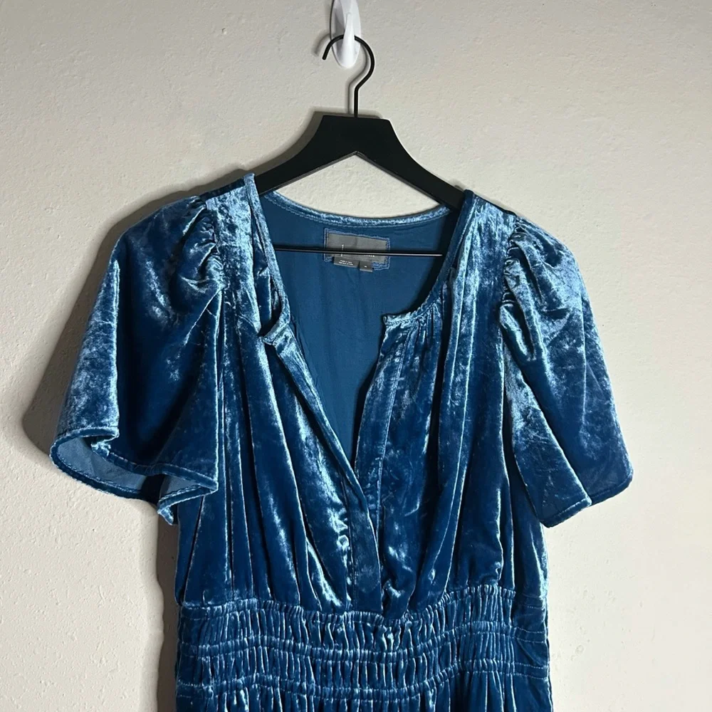 Anthropologie Somerset Blue Velvet Mini Dress Size M - Picture 9 of 16